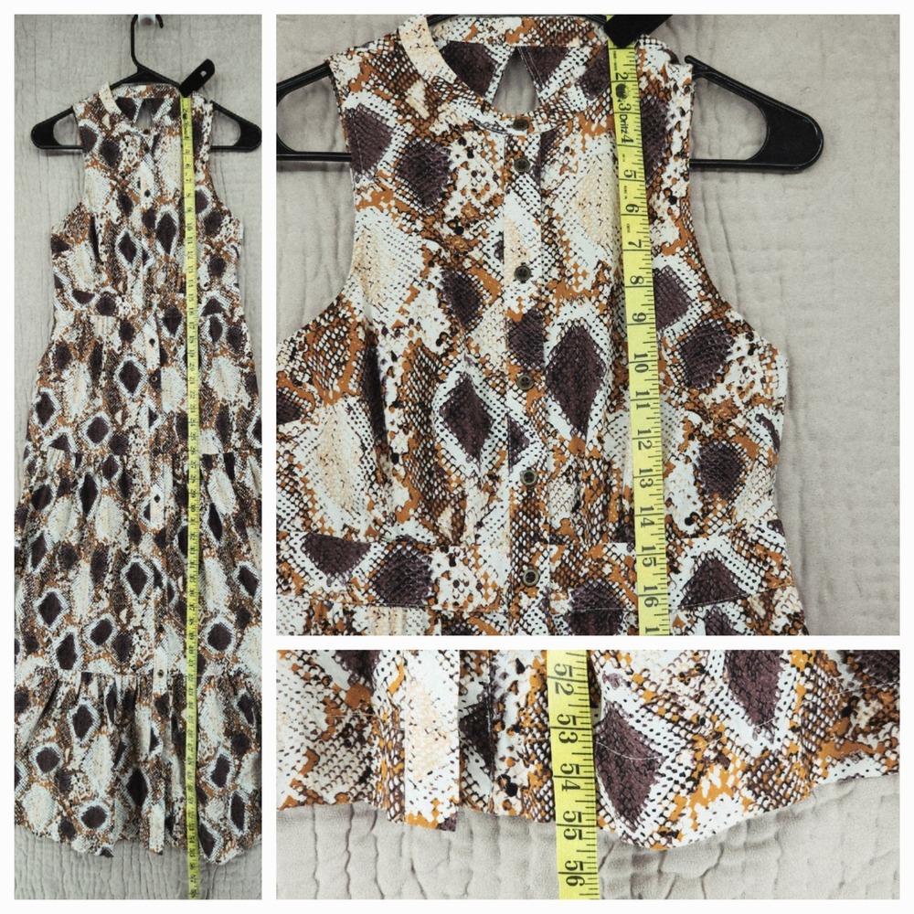 Anthropologie Maeve Maxi Dress 4 Brown Snakeskin Print Tiered Button Front Boho - Picture 6 of 12